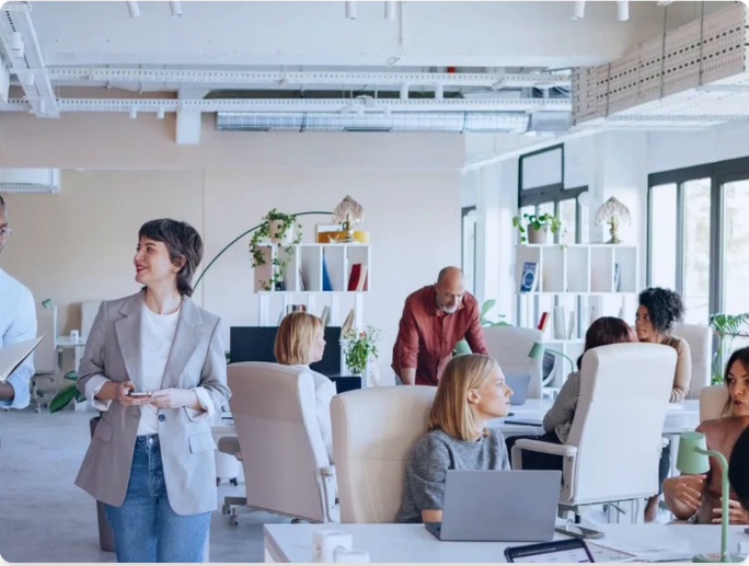 Enterprise technology team collaborating in a modern office